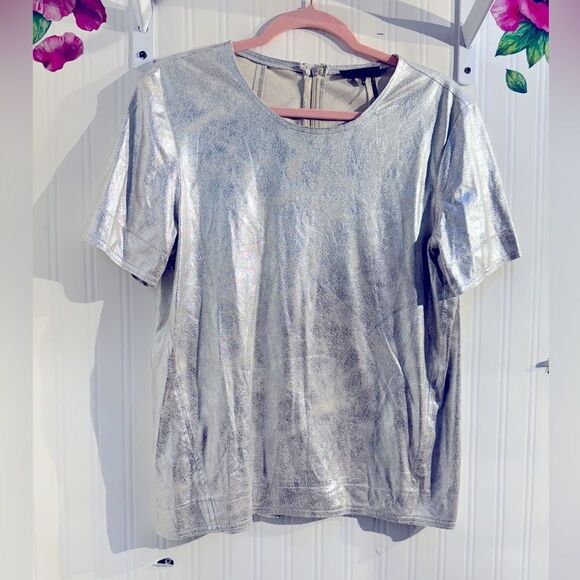 Donna Karan Silver Graphic Boxy T-Shirt Sz M‎ - Picture 2 of 5